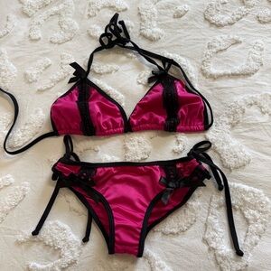 Chyna Dolls Black and Pink Lace Detail Bikini